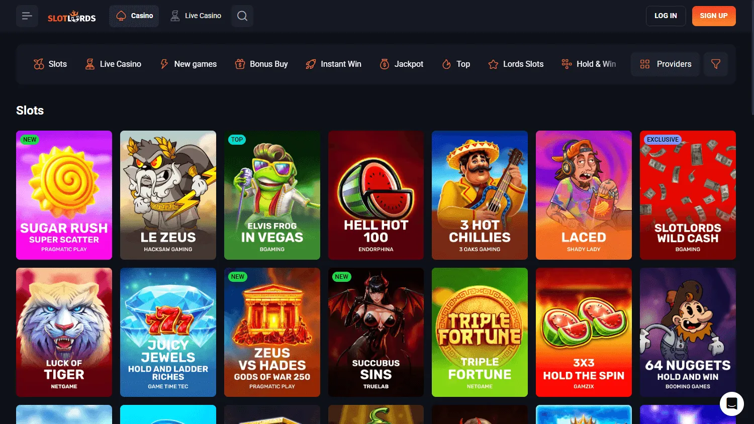 Slotlords Casino desktop casino games area