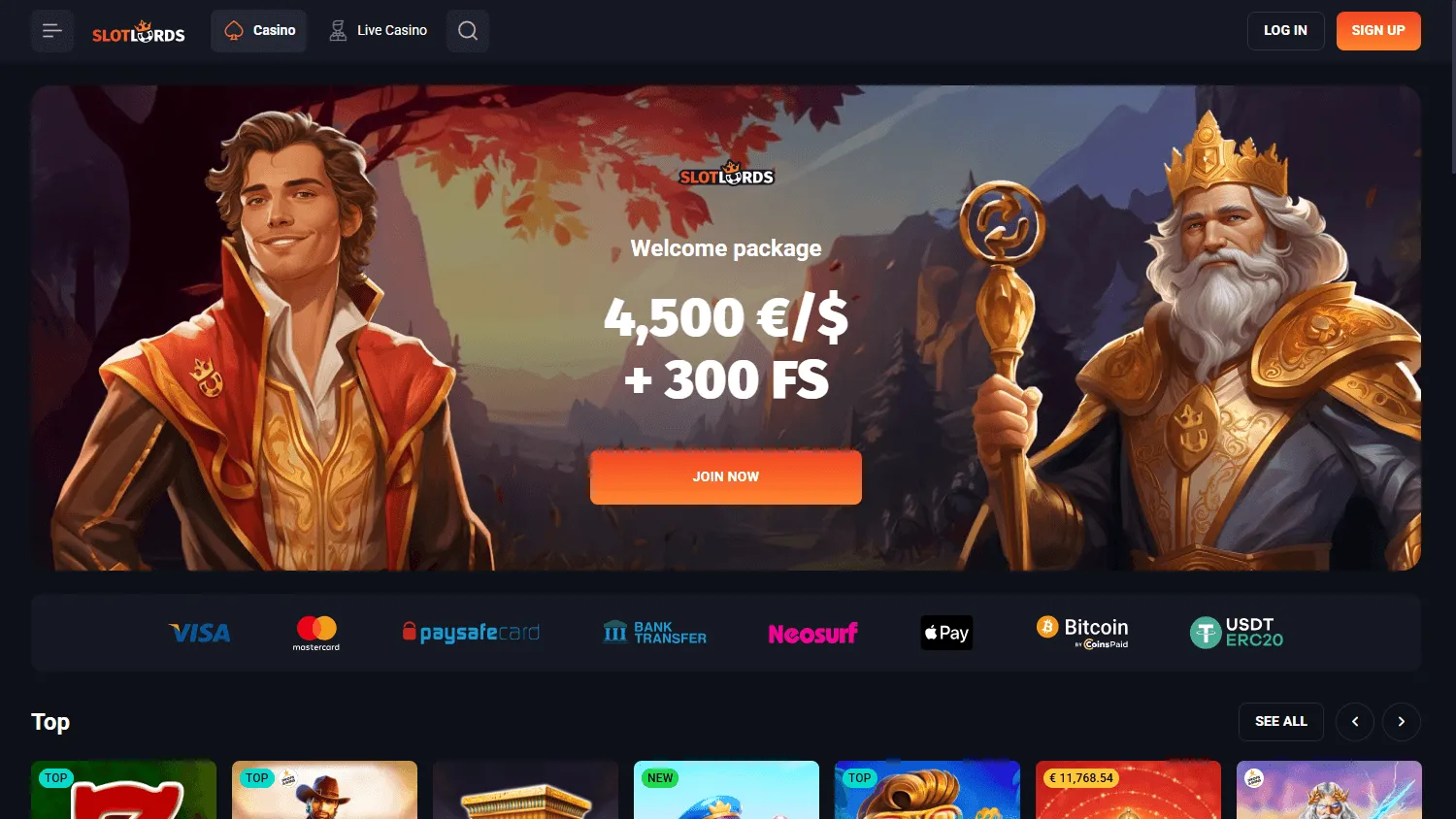 Slotlords Casino desktop games area