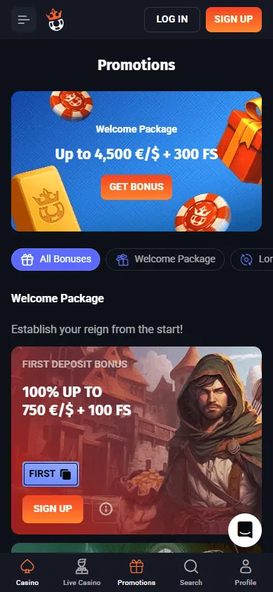 Slotlords Casino mobile promotions area